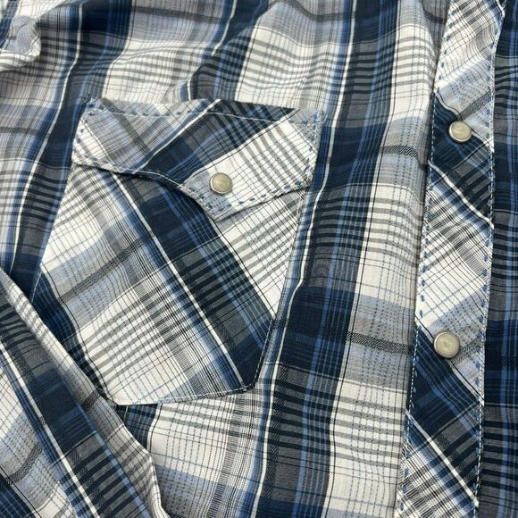Wrangler Western Button Down Shirt Mens 3X Blue White Plaid Long Sleeve - Picture 2 of 4